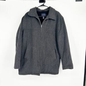 J. Crew Men's Medium Wool Blend Grey Full Zip Front Quilted Lined Coat Pockets